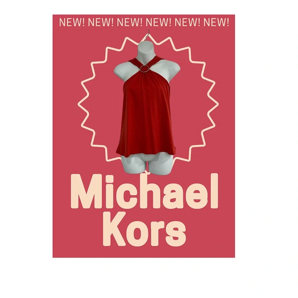 Michael Kors Crimson Halter Top with Gold Circle Detail Shirt Tunic Size Large